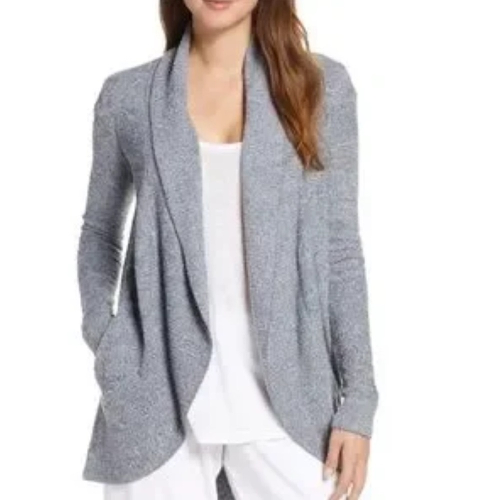 BAREFOOT DREAMS Women Grey Circle Cardigan Sweater Jacket Soft Large Extra Large